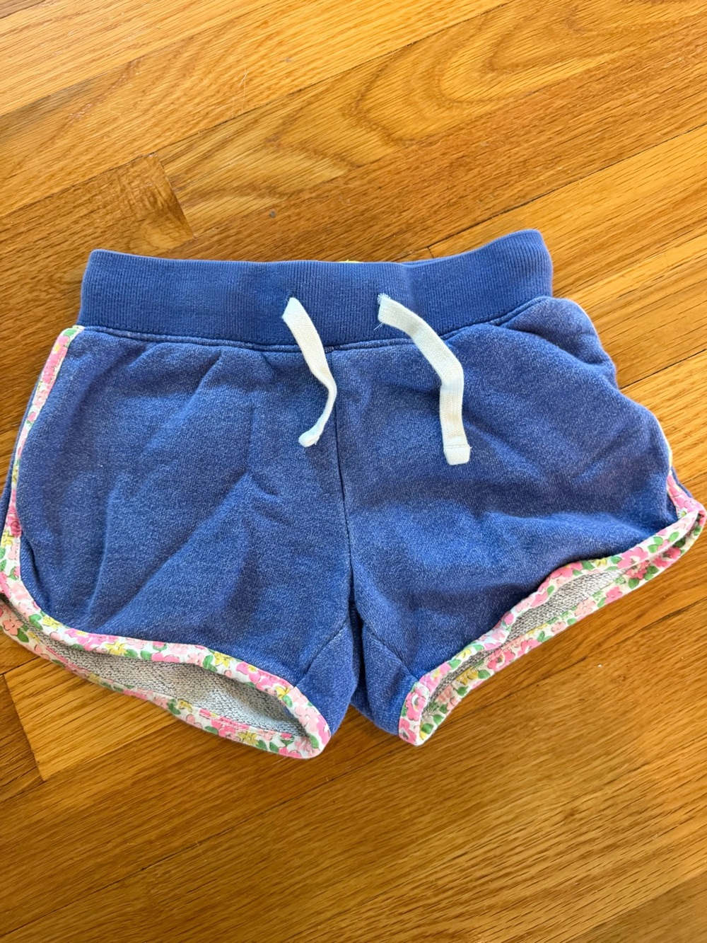 Boden Blue Terry Knit Shorts with Floral Trim
